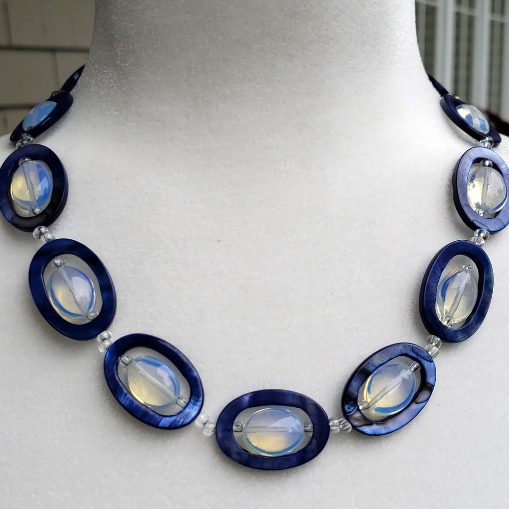 🔥HP🔥 VTG Opalite / Abalone Link Necklaces, blue tone - Picture 4 of 13